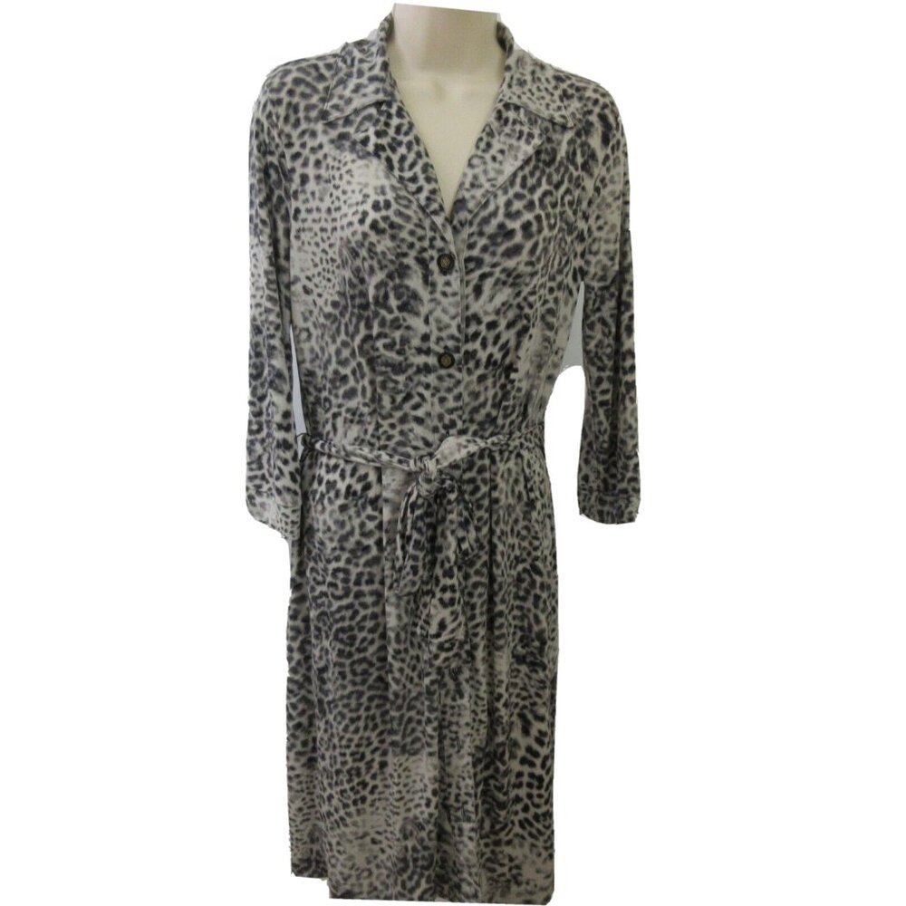 Dana Buchman Dress Size Small Belted Button-Front Animal Print 3/4 Sleeve Collar